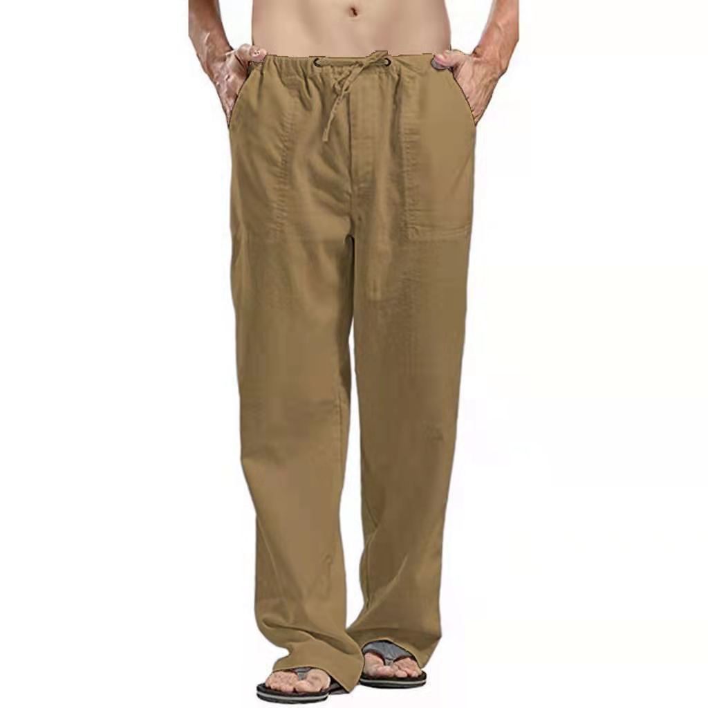 Large Size Men's Casual Trousers Linen Pocket Fashion Beach Trousers Trousers Processing Hundred Straight Trousers