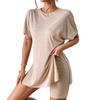 Women's Summer New Casual Round Neck Solid Color Batsleeve Top Three Quarter Pants Two Piece Suit