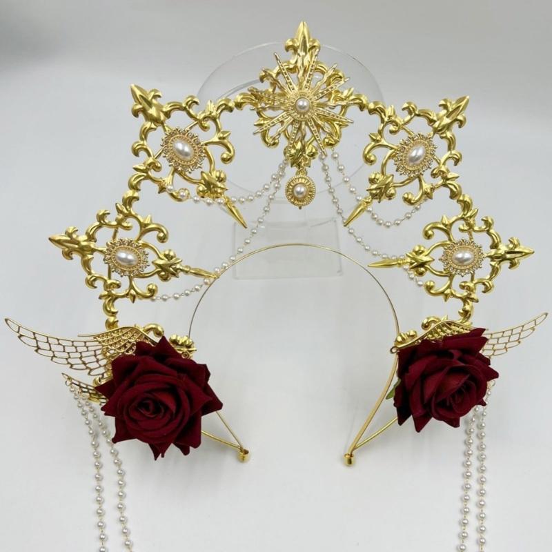 Ангельские нимбы Короны Марии Богини Повязка Золотые диадемы Короны Лолиты Свадебные Косплей Хэллоуин Головной убор