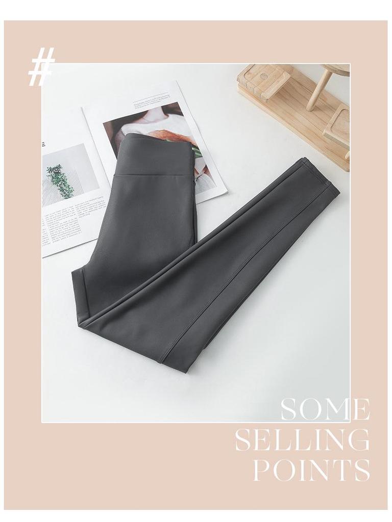 Женские леггинсы из матовой искусственной кожи с высокой талией и бархатной подкладкой — длина девять точек, 2024 г.