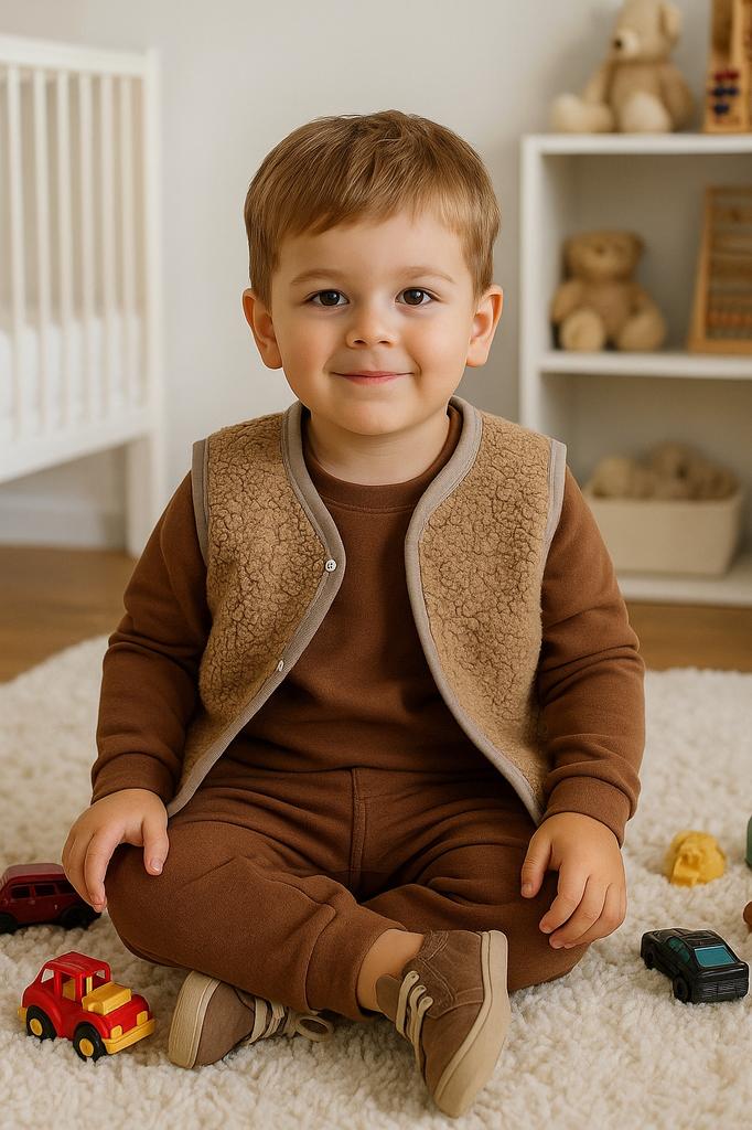 Warm Children' Vest 98 Sleeveless Sheepskin Jacket Beige