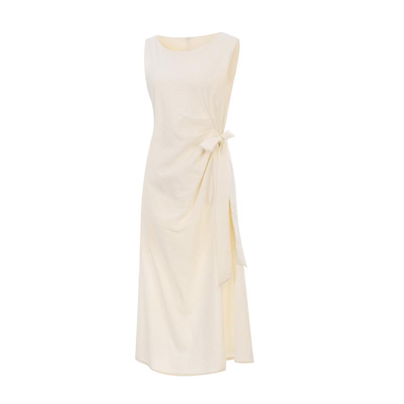 T View Diagonal Ribbon Shirred Sleeveless Dress_V6B-Cop003