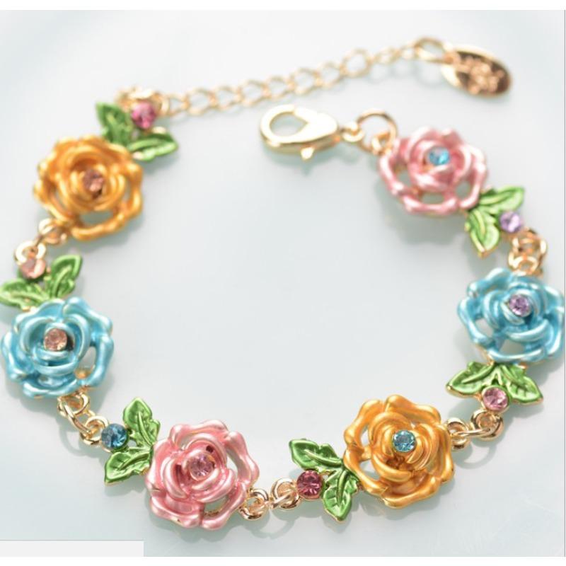 Accessories: Rose Flower Bracelet and Necklace. Retro Alloy Ethnic Style Ornaments. Exaggerated Bracelet.