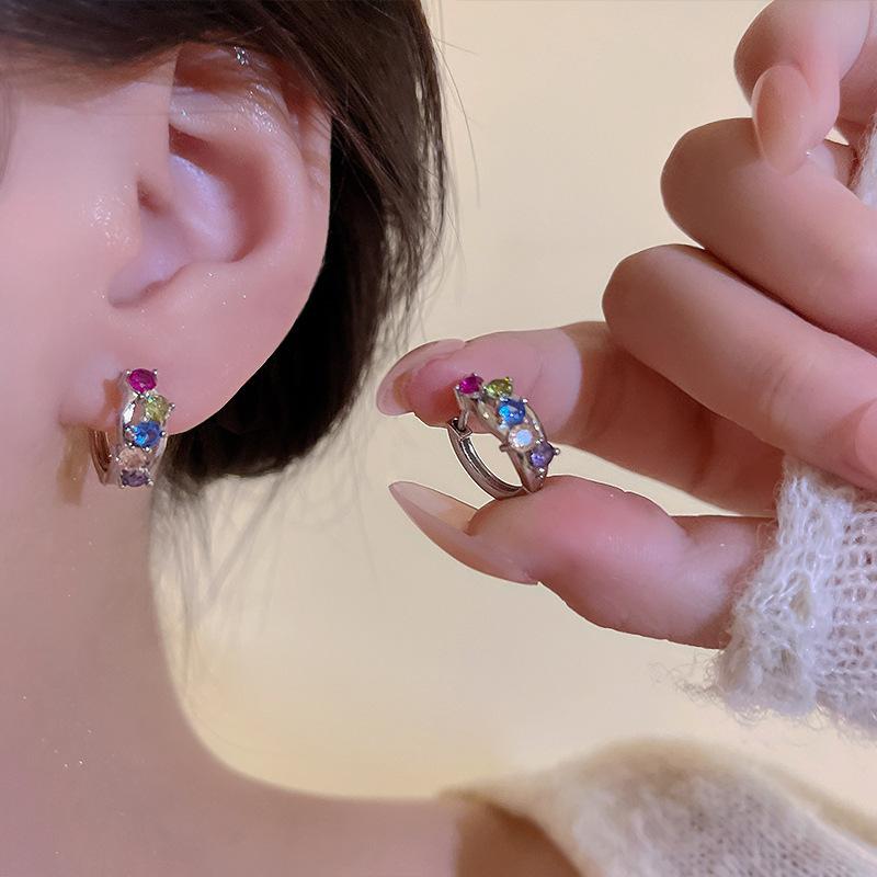 Luxury Colorful Crystal Rhinestone Earrings Female Fashion Copper Round Hoop Earrings For Women Girls Trendy Jewelry Bijoux Gift