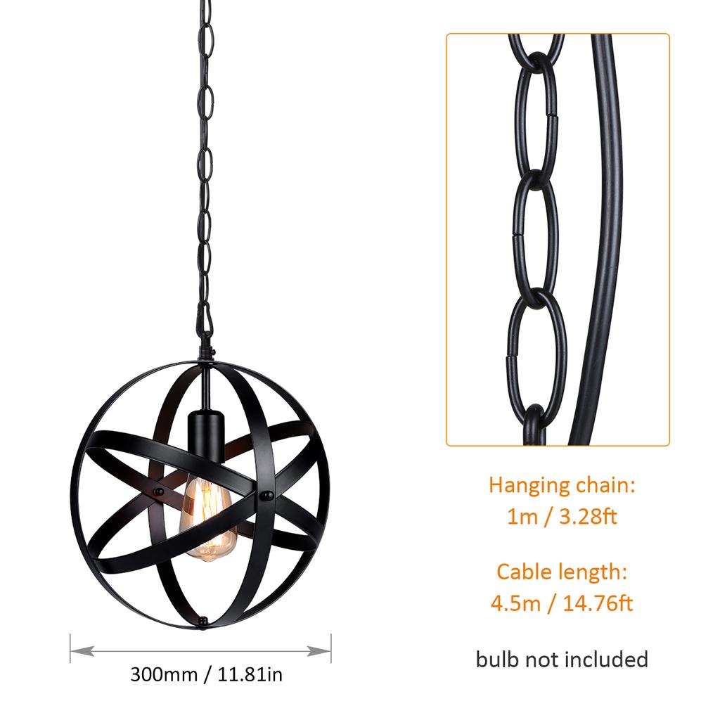 Industrial Plug-in Globe Pendant Light E26 Base Vintage Spherical Hanging Lights Lantern 14.76ft