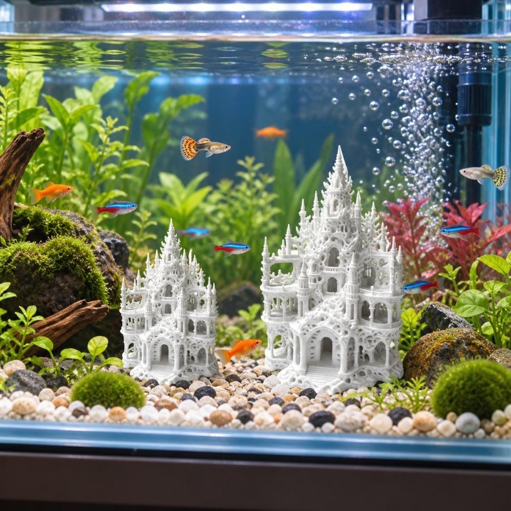 Hollowed-out Aquarium Castle Ornament Gothic Style Fake Castle Figurine  Micro Landscape