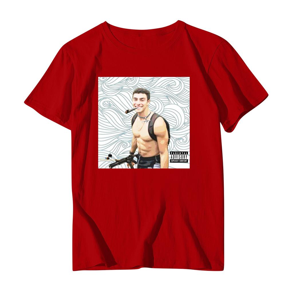 Унисекс Повседневный свободный принтованный свитер с круглым вырезом и коротким рукавом