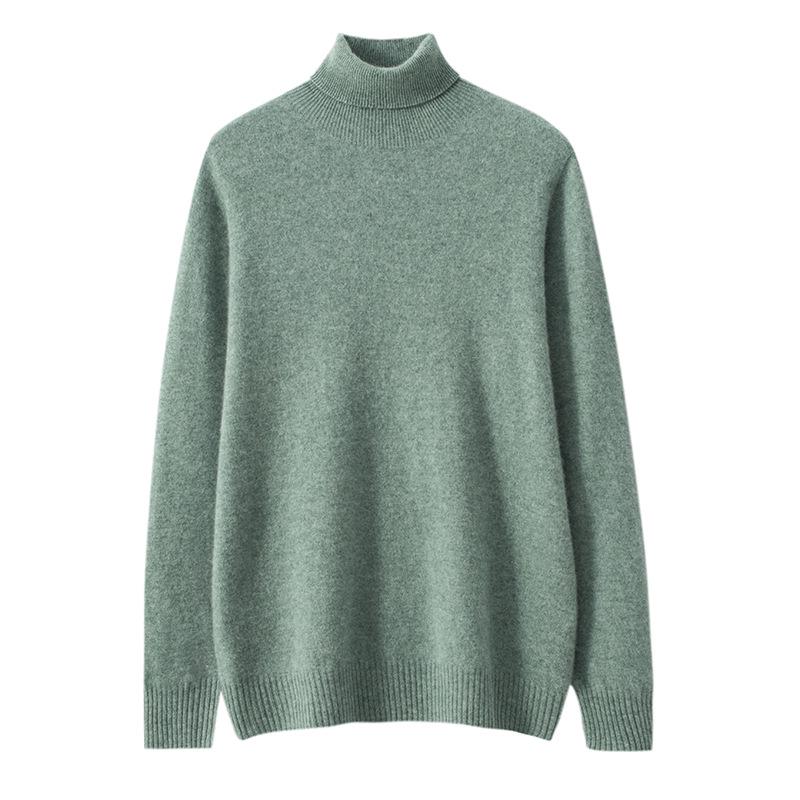 Men's Cashmere Roll Neck Sweater: Business Casual, Solid Color, Long Sleeve Knitwear for Autumn and Winter.