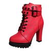 Women's High Heels Fall Chunky Roman-style Belt Buckle Short Boots Fashion Platform Ankle Boots Black Red Ladies Autumn Booties
