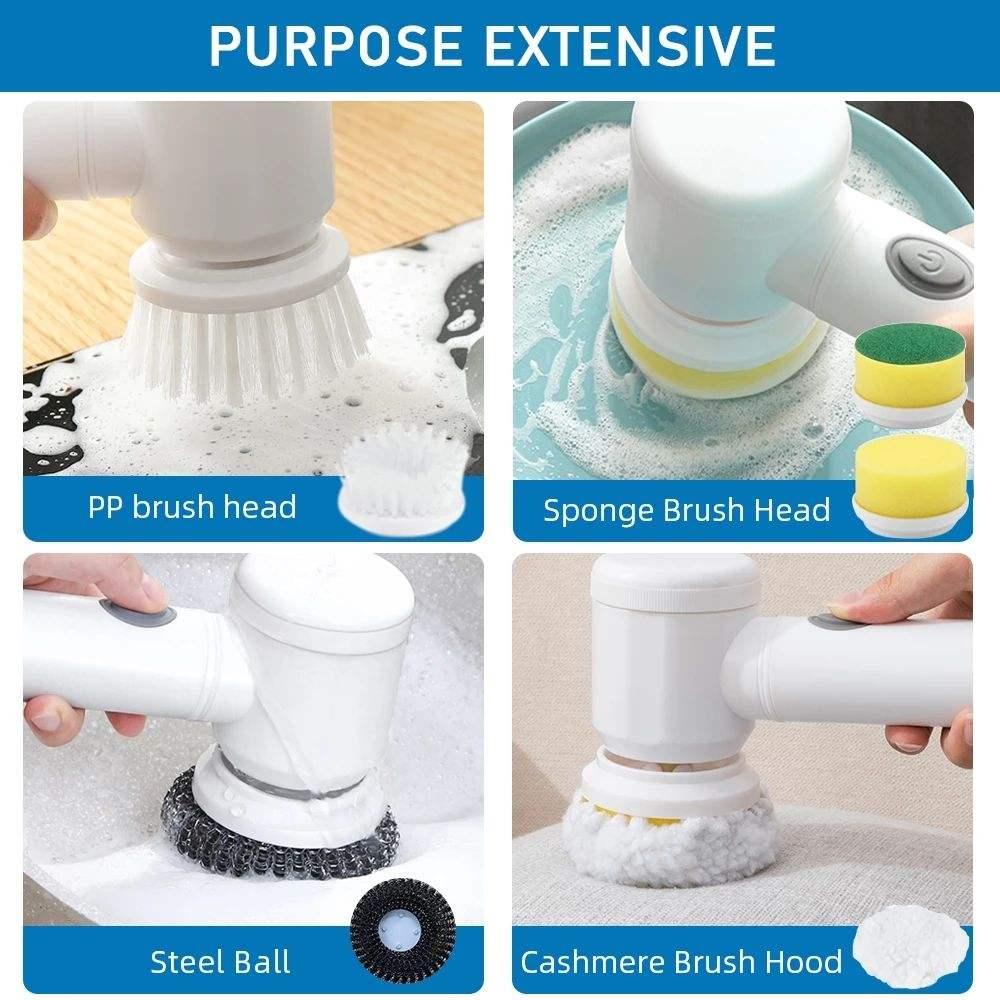Electric Spin Scrubber Professional Cordless USB Rechargeable Automatic Handheld Cleaning Brush with 5 Brush Heads