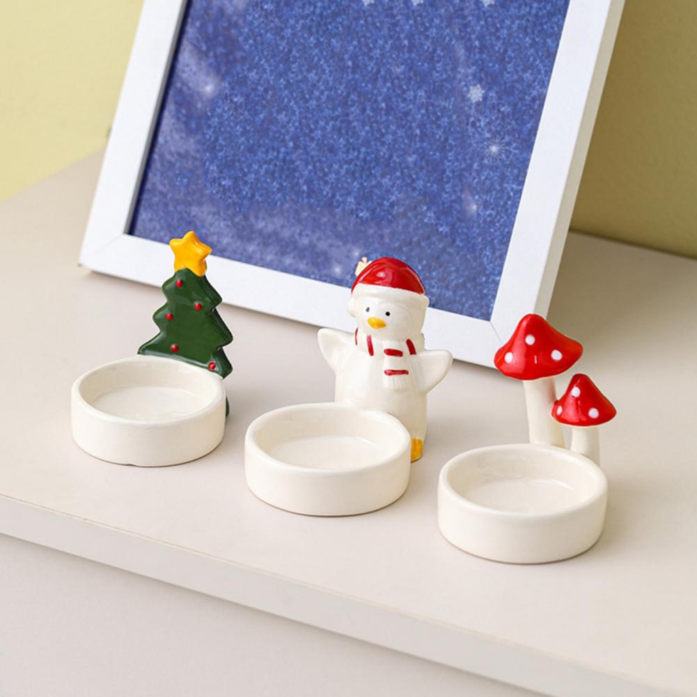 Christmas Candle Holder Ceramic Candle Holder Festive Christmas Ceramics Candle Holder Set with Penguin Xmas Tree for Desktop