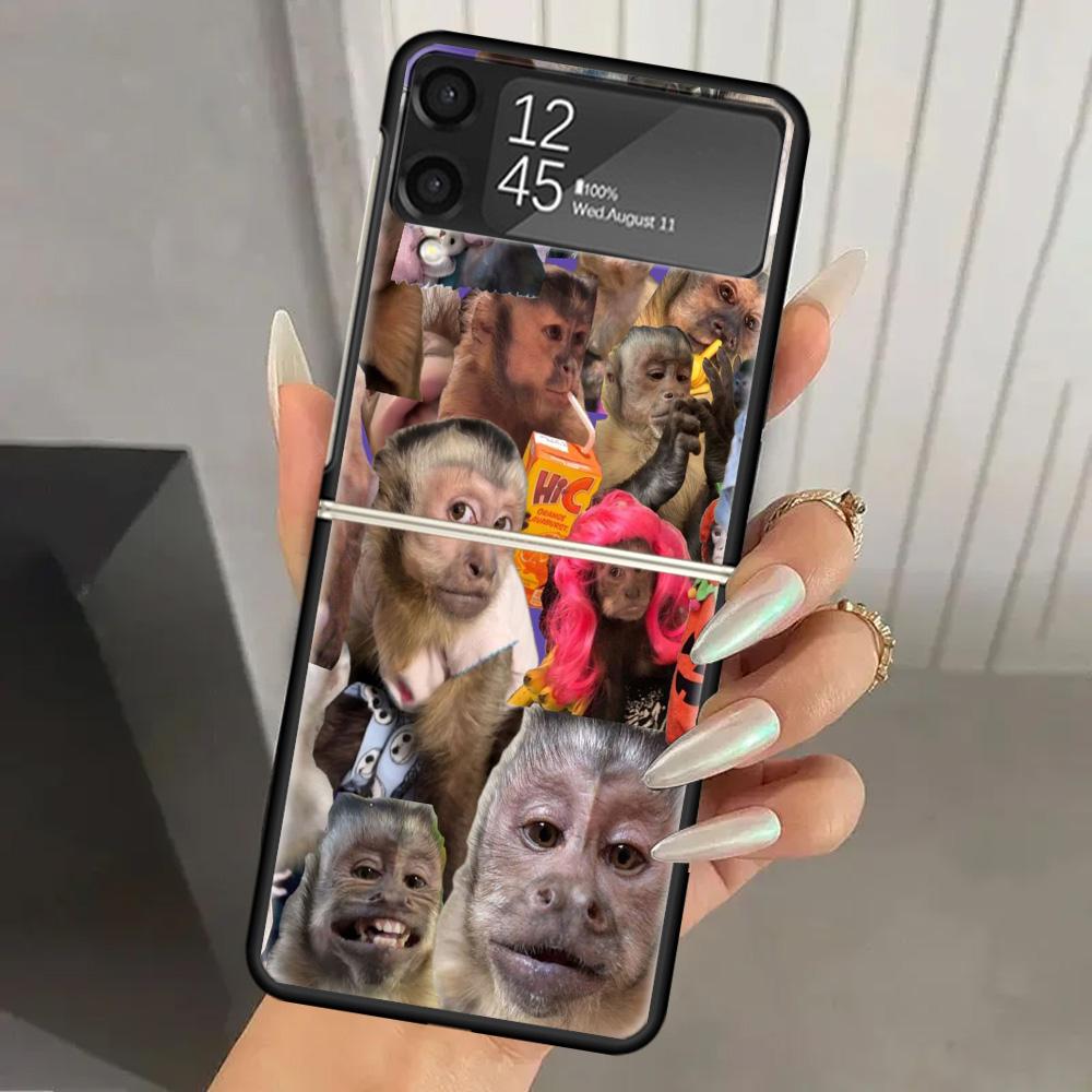 Жесткий чехол-бампер с принтом обезьяньих мемов для Samsung Galaxy Z Flip 7 6 5 4 3 Черный ZFlip7 ZFlip6 Flip5 Flip4 Flip3 5G