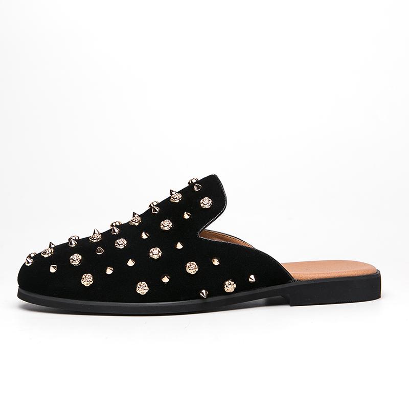 Модные мужские полушлепанцы Рок Панк Обувь с заклепками Мужские слипоны Повседневные мюли Мокасины Дышащие пенни-лоферы Zapatos Hombre