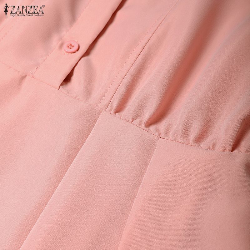 ZANZEA Женское повседневное платье с отложным воротником, свободное, с длинным рукавом, весенне-осеннее