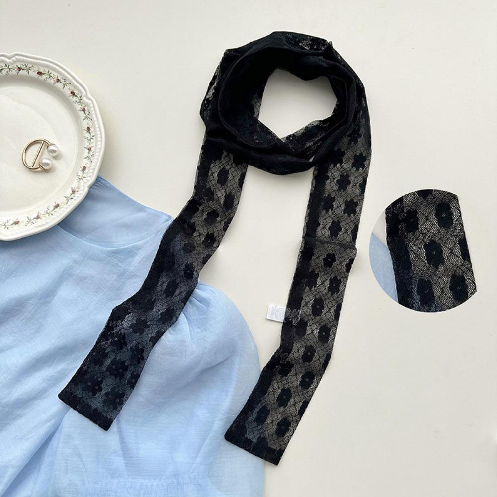 White Black Lace Long Scarf French Style Long Ribbon Trendy Neck Strap Women