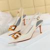 Bigtree European and American Style Banquet Women's Shoes Fine Heel 7cm High Heel Pointed Hollow Metal Square Buckle Single Shoes