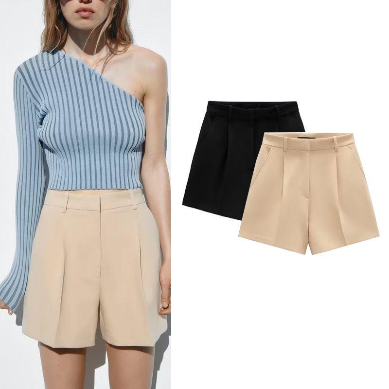 Spring New Arrival Versatile Casual Loose A- Line Wide Leg Boot Pant High Waist Pleated Casual Shorts 1478030