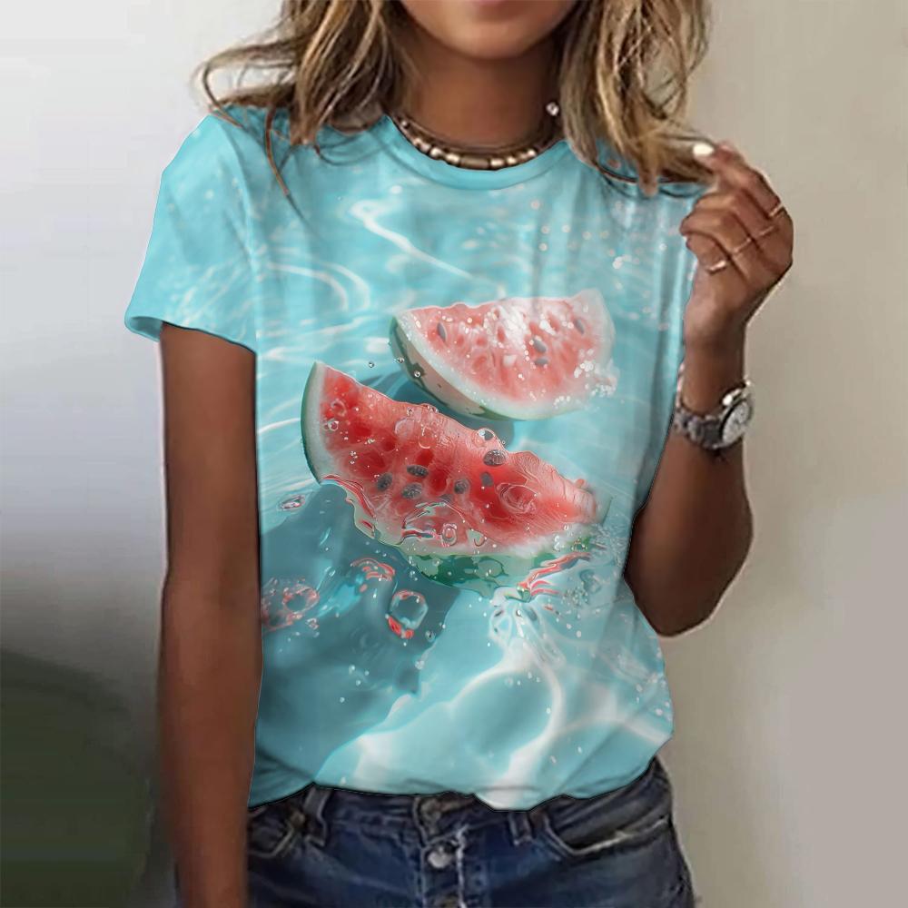 Футболка Summer Street Top Fashion с принтом фруктового узора, женская свободная футболка с круглым вырезом и коротким рукавом