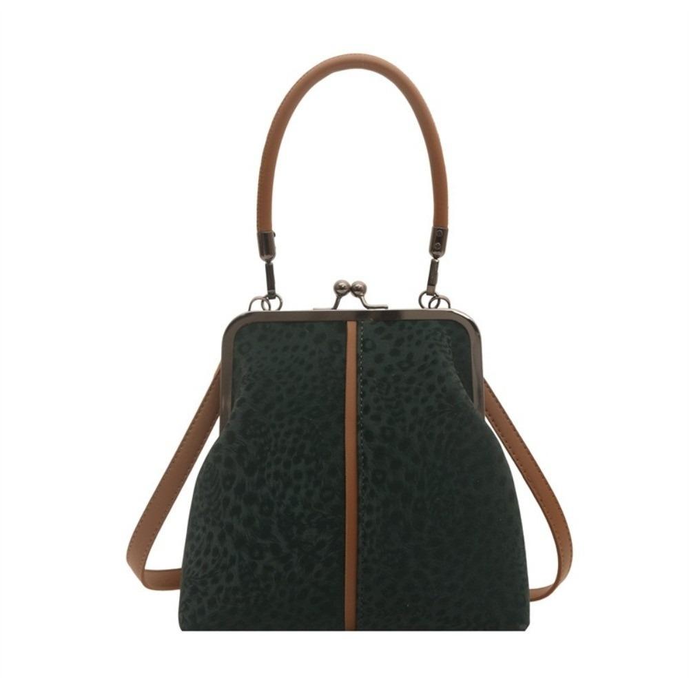 Large Capacity Kiss Lock Shoulder Bag Leopard Print Vintage Handbag Crossbody Bag Shopping