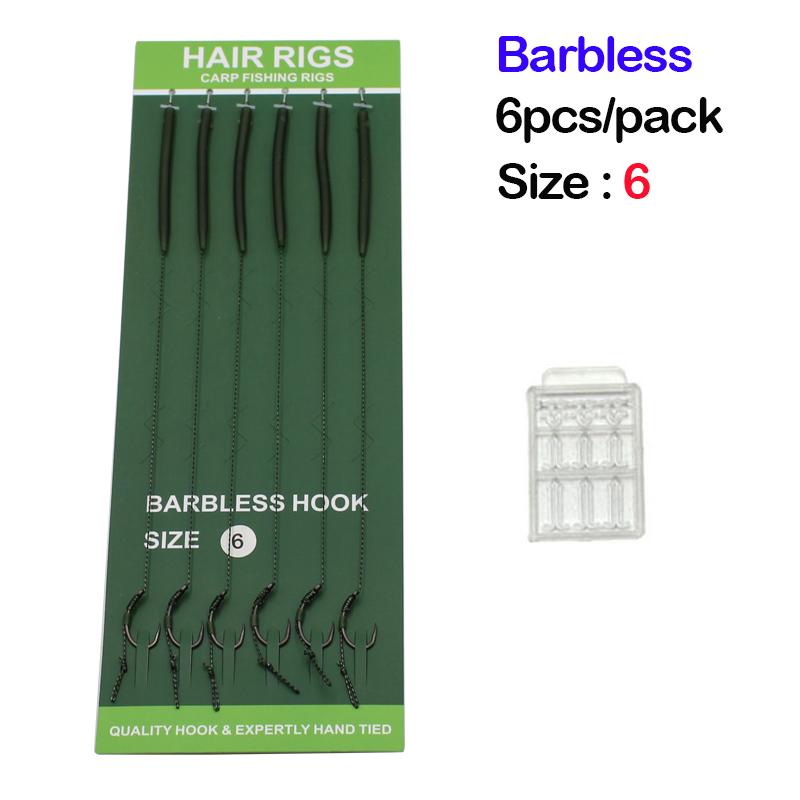 6 шт. рыболовная оснастка для ловли карпа, рыболовный крючок с зазубринами/без зазубрин, с защитой от запутывания лески, поворотный механизм QC, размер 2/4/6/8 для рыболовных снастей