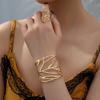 Elegant Open Bangle Ring Set Vintage Retro Jewelry Set Trendy Hollow Leaf Bangle  Special Occasions