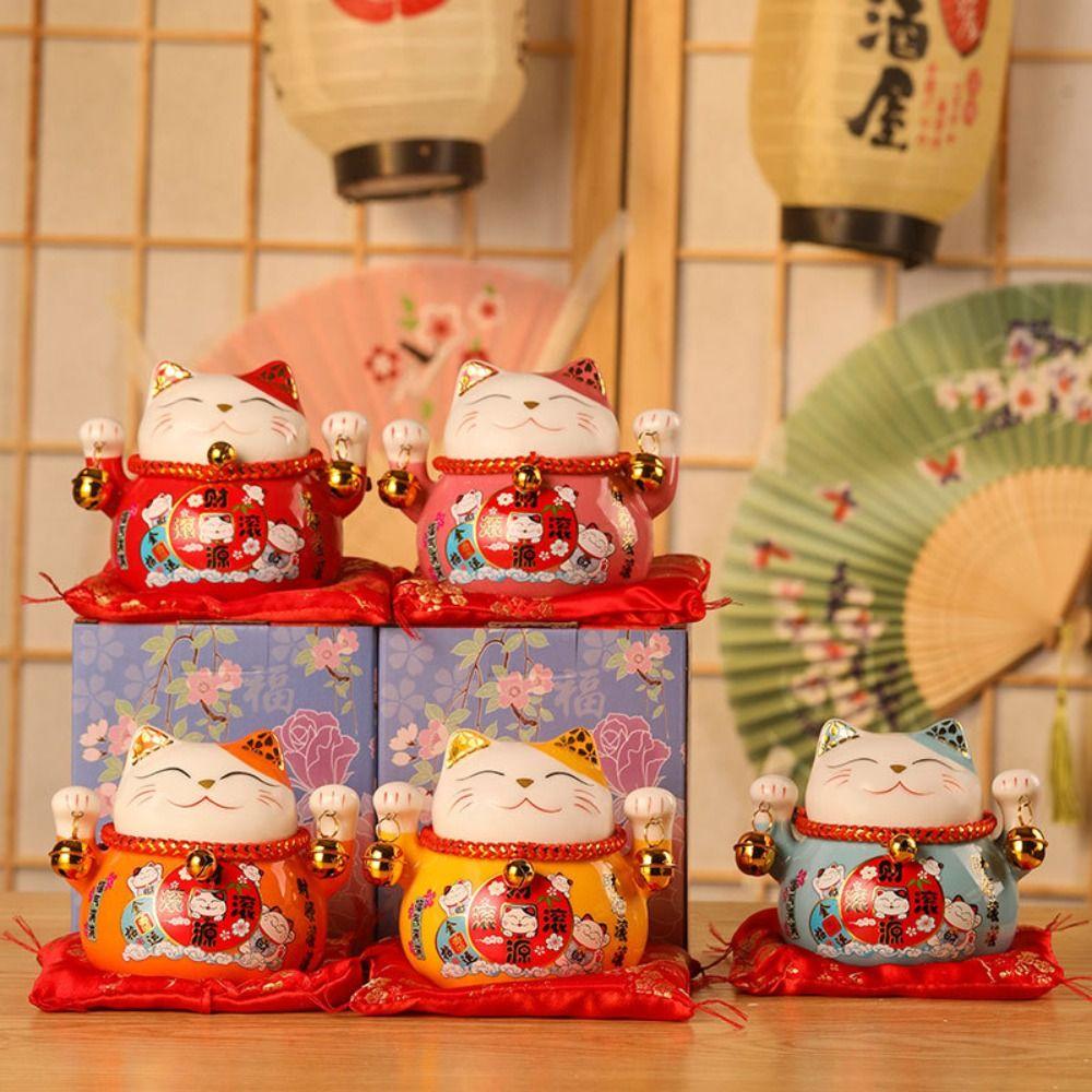 Chinese Style Cat Money Bank Ceramic Kitten Statue Crafts Fortune Cat Piggy Bank Living Room