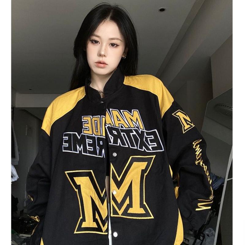Racer Baseball Jacket Women American Vintage Oversized Korean Streetwear Fashion Racing Jackets Harajuku Bomber Coats
