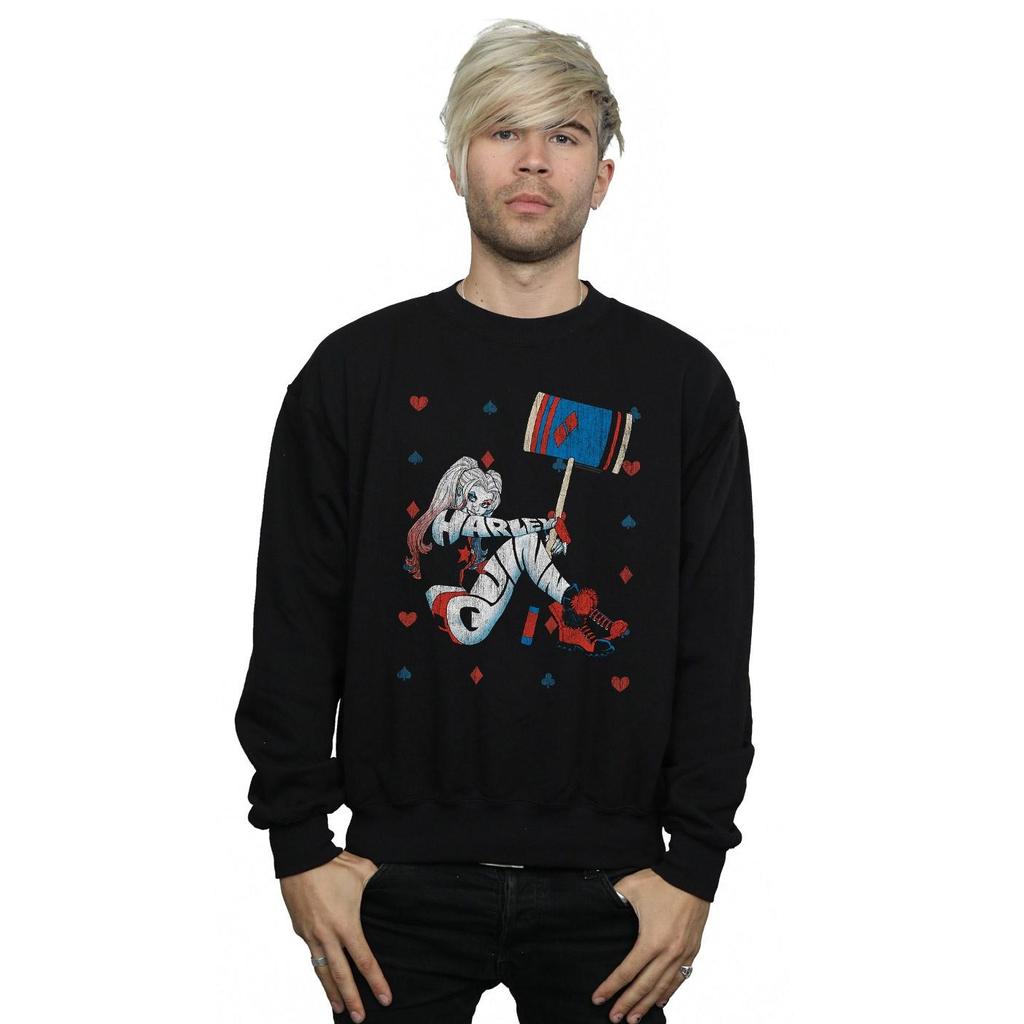 DC Comics Mens Harley Quinn Playing Card Suit Sweatshirt