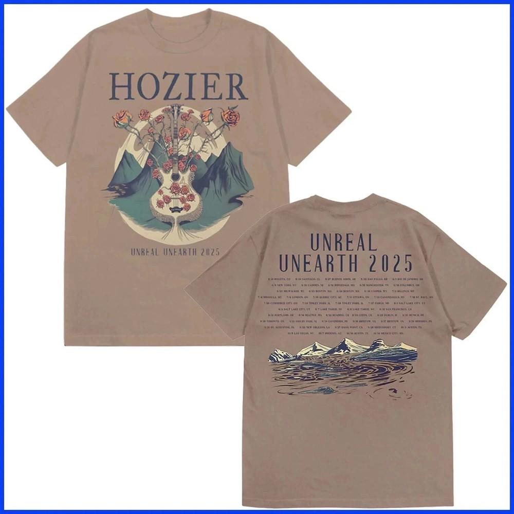 Hozier Unreal Unearth 2025 Гитарный Тур Коричневая Футболка Размер S-5XL Унисекс Футболка Хлопок Унисекс Футболка