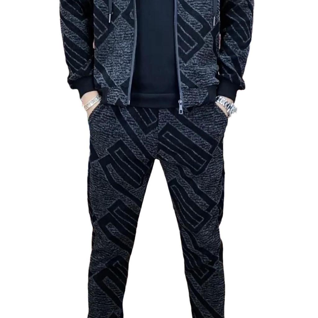Men's Two-Piece Hooded Sportswear Set: Autumn/Winter, Spliced Design, Casual, Comfortable, Long-Sleeved with Trousers