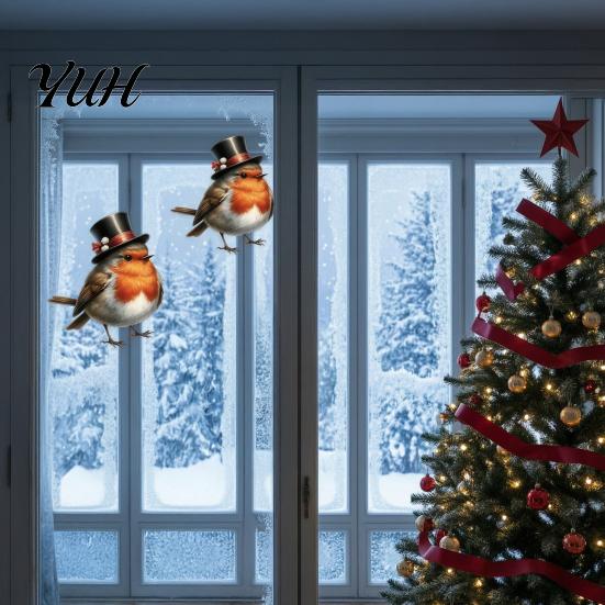 Decorative Glass Film for Home Christmas Bird Static Window Stickers, PVC Waterproof Decals Creative Holiday Gift Friends Doors, Removable Stickers