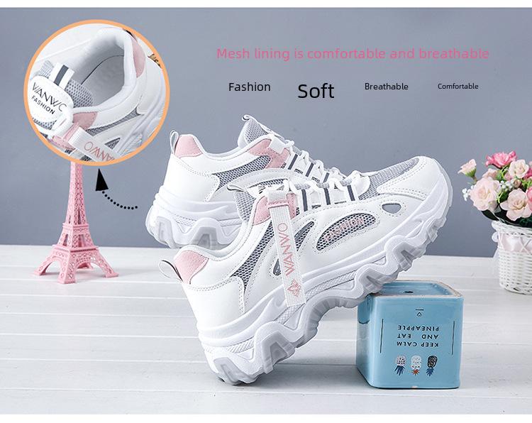 Korean Daddy Women's Mesh Sports Shoes, Spring/Autumn 2024, Height-Boosting Casual Sneakers for Students (Q7811)