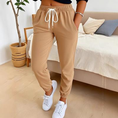 Женские однотонные повседневные брюки на эластичной талии со шнуровкой