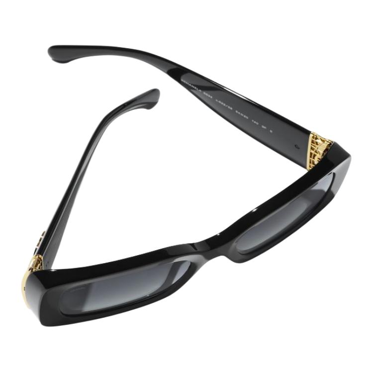 Chanel 24K Rectangular Sunglasses With Lettered Temples Unisex sunglasses Black CH5534A-C622S8