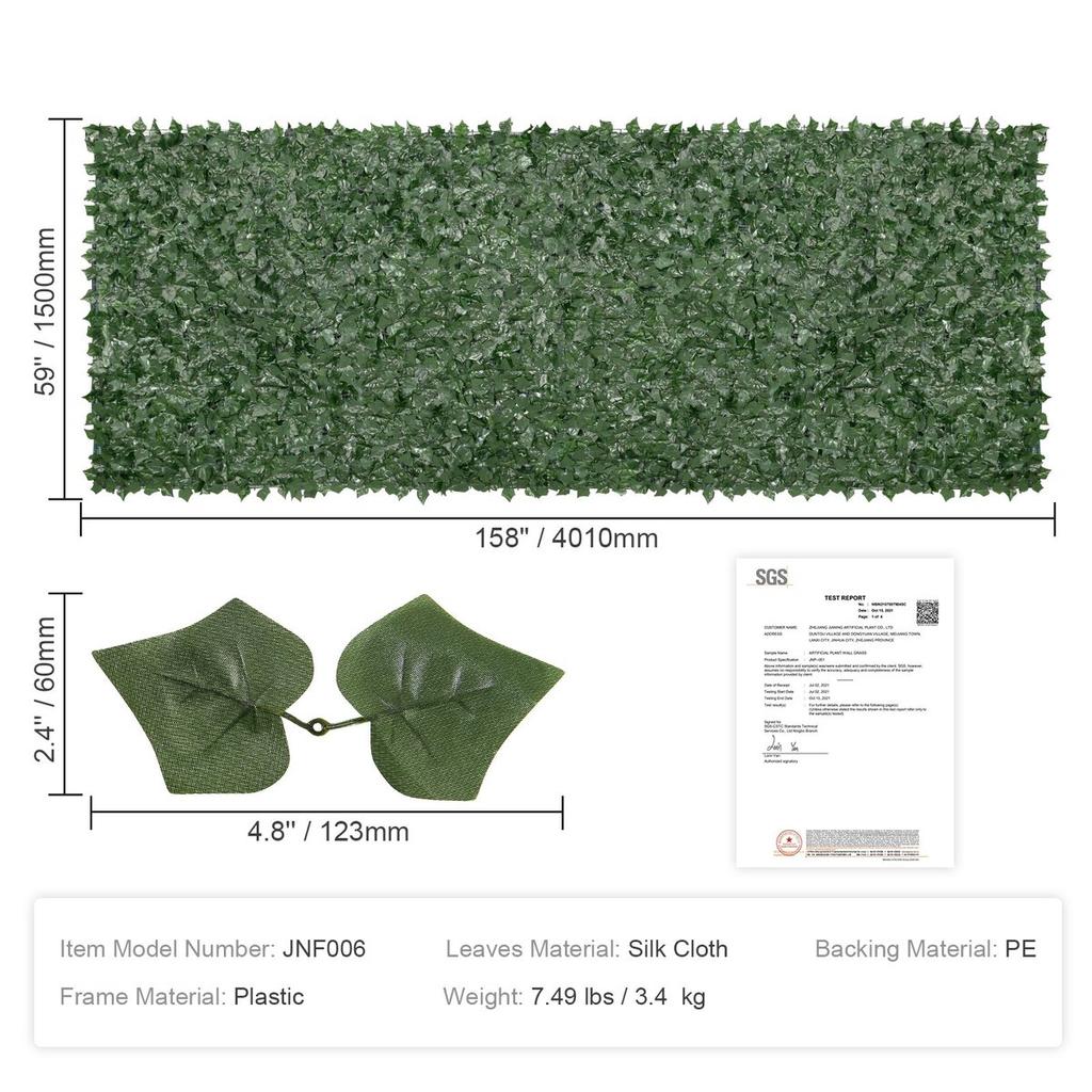 Ivy Privacy Fence, 1.5 x 4m Artificial Green Wall Screen, Greenery Ivy Fence w/ Mesh Cloth Backing and Strengthened Joint, Faux Hedges Vine Leaf
