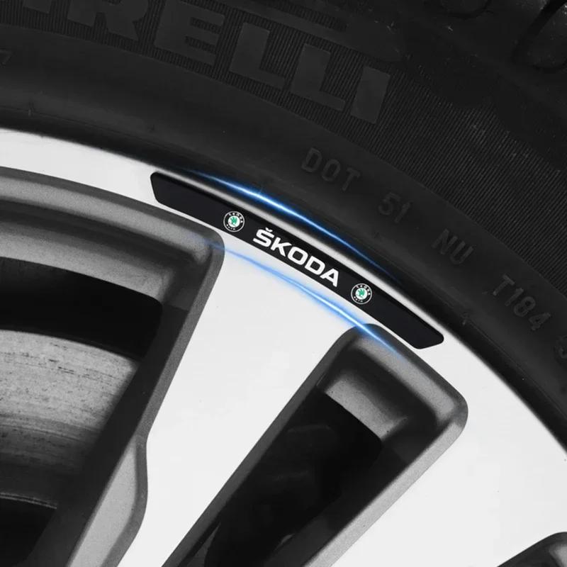 CAPR9 for Skoda 4pcs Car Wheel Hub Badge Decal Scala Kodiak Citigo Kamiq Roomster Rapid Yeti Karoq Kodiaq Octavia Fabia Superb Felicia