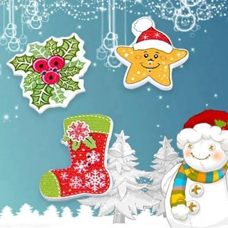 50 шт./пакет 2 отверстия микс Рождественская звезда свечи носок Санты дерево Рождественские декоративные пуговицы скрапбукинг рукоделие швейные материалы