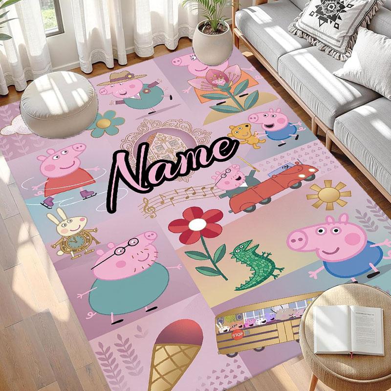 Custom Name Personalized Peppa Pig Print Carpet, Versatile Home Decor Rug, for Playroom, Apartment, Balcony, Entryway, Hallway Gift