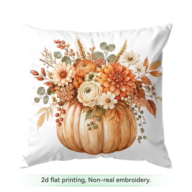 Fall Pumpkin Floral Throw Pillow Covers 4 Pcs Set Autumn Harvest Cushion Case Home Decor Sofa Couch Bed Thanksgiving