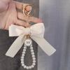 Key Bag Pendant Accessories Faux Pearl Bow Keychain Cute Beaded Bracelet Key Chain For Purse Bag Backpack Car Charm Ribbon