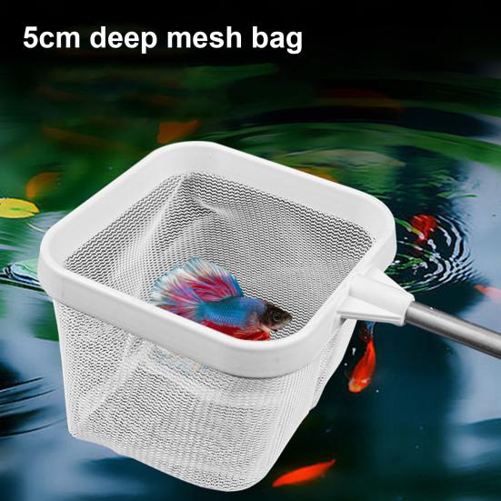 Сачок для аквариума с телескопической ручкой из нержавеющей стали, более глубокая сетка, квадратная сетка для аквариума, для креветок, остатков корма для мальков рыб