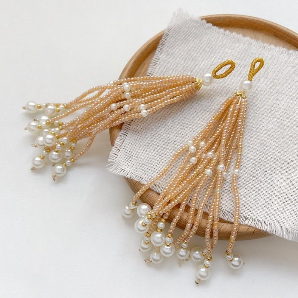 2pcs Ancient-style Tassels Beaded Keychain Handmade Bag Hanging Rope Crystal Pendant DIY Jewelry Accessory Multi-color