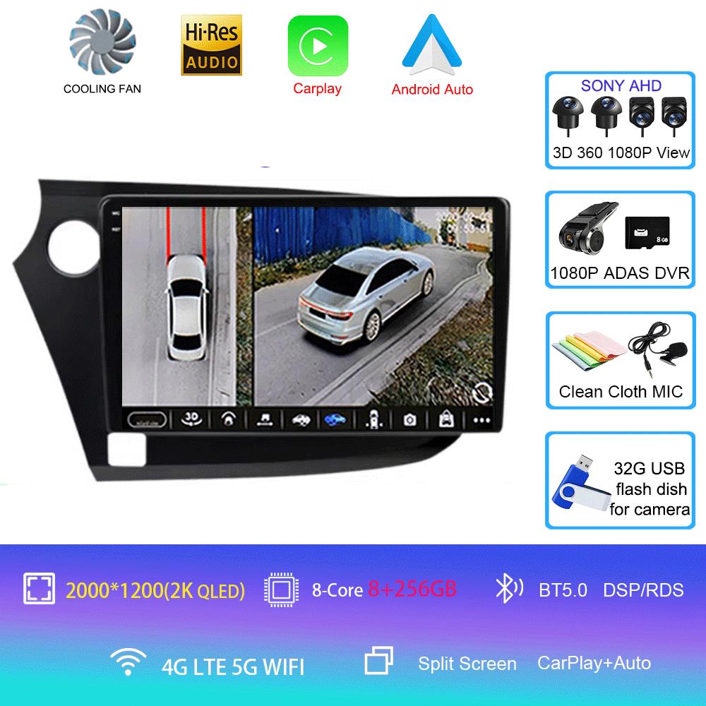 Автомобильное радио 9" Android 14 для HONDA INSIGHT 2009 - 2014 Навигация GPS Carplay Мультимедийный плеер Авто Стерео 2din DVD 360 Камера