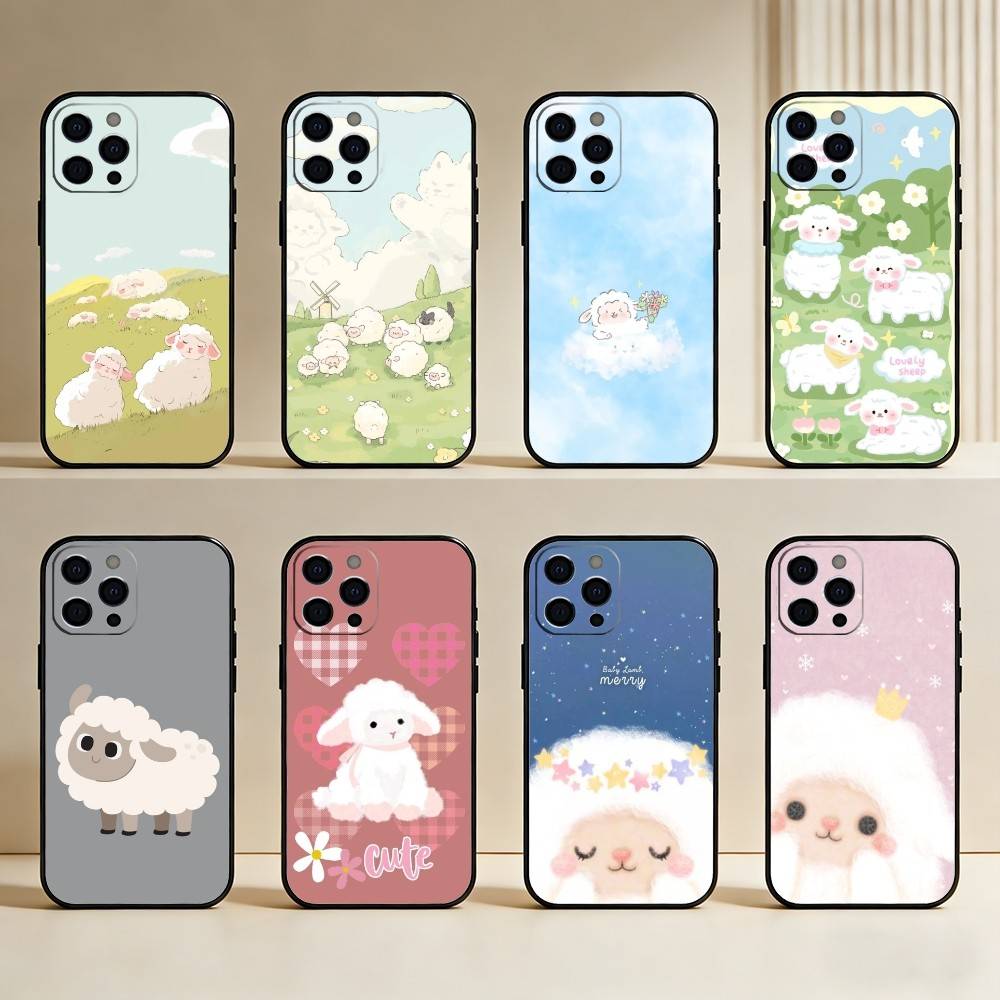 Мультяшная Милая Овечка Чехол Для Телефона Для iPhone17,16,15,14,13,12 Plus,Max Мягкий Силикон Черный Чехол