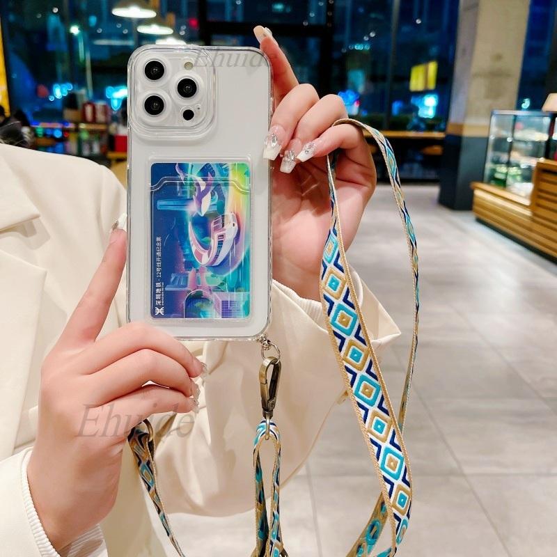 Vintage Strap Case For iPhone 17 16 15 Pro Max 14 Plus 13 12 Mini 11 Pro XS Max Crossbody Lanyard TPU Wallet Crystal Clear Cover