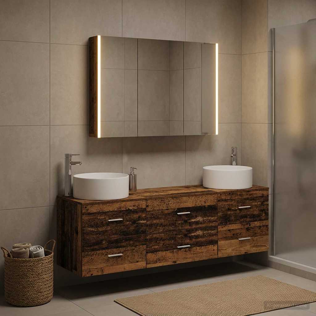 Bathroom Furniture Set 4 pcs Reclaimed Wood Engineered Wood and Glass