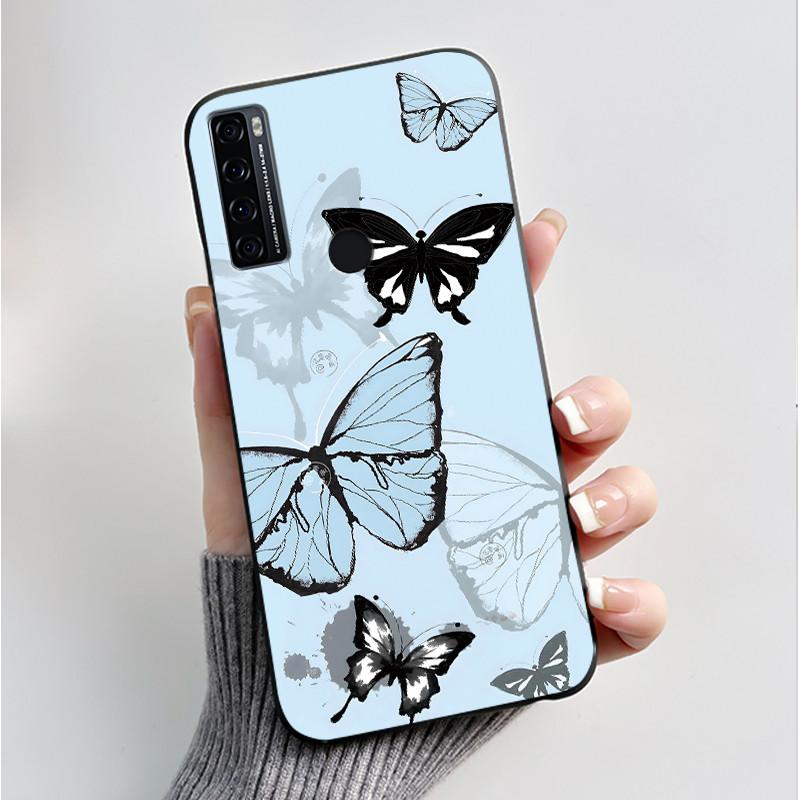 Для чехла TCL 20 SE 20SE Силиконовый Цветок нарисованный ТПУ Черный Funda для чехла TCL 20 SE TCL20SE TCL20 SE Защитный Coque etui Чехол