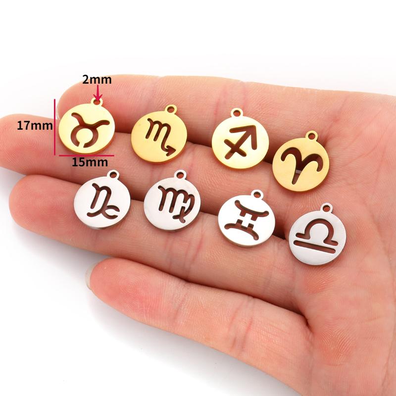 2 Colors Stainless Steel 12 constellation Charms Necklace Pendant Bracelet Making Earring Findings DIY Name Jewelry 15*17mm L409