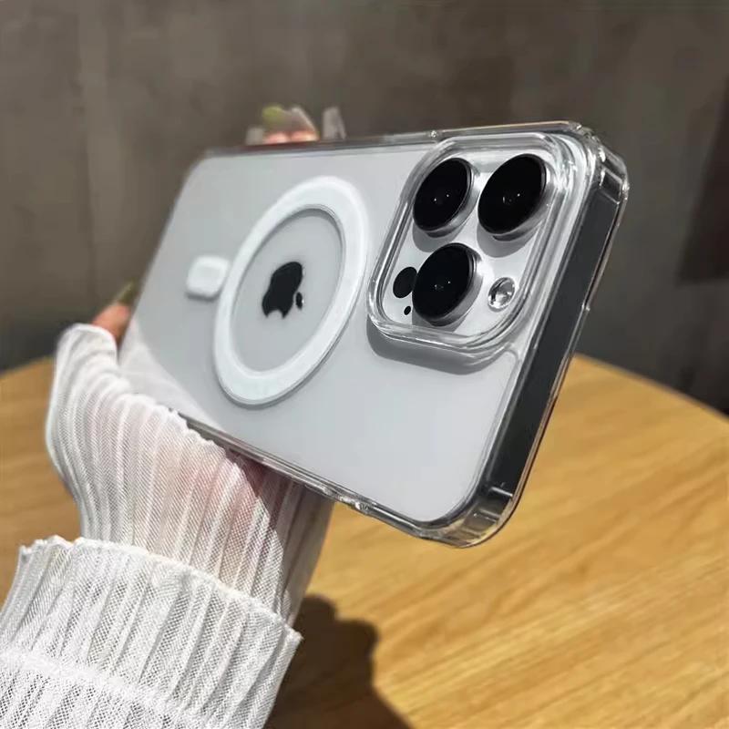 Прозрачный чехол для телефона с беспроводной зарядкой Magsafe для iPhone 16 15 14 13 12 11 Pro Max Plus Mini Магнитная акриловая прозрачная крышка