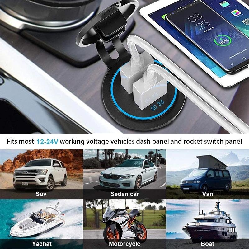 36W Dual USB Quick Charge 3.0 Car Charger Socket Waterproof 12V/24V QC3.0 USB Fast Charger Socket Power Outlet W/ Touch Switch